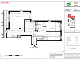 Appartement Rennes Centre-Ville, Le Mail François Mitterrand – 4 pièces  91.07 m² – Balcon de 9.20m²  – Garage